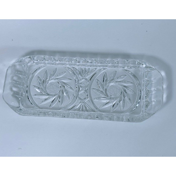 American Cut, Eleanor Butter Dish w/Handles Cut Pinwheel and Fan Blown Glass VTG - Picture 8 of 16